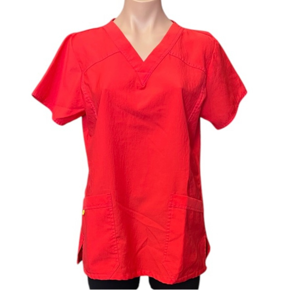Scrubs Top Red Boxy Short Sleeve Preowned Good Condition